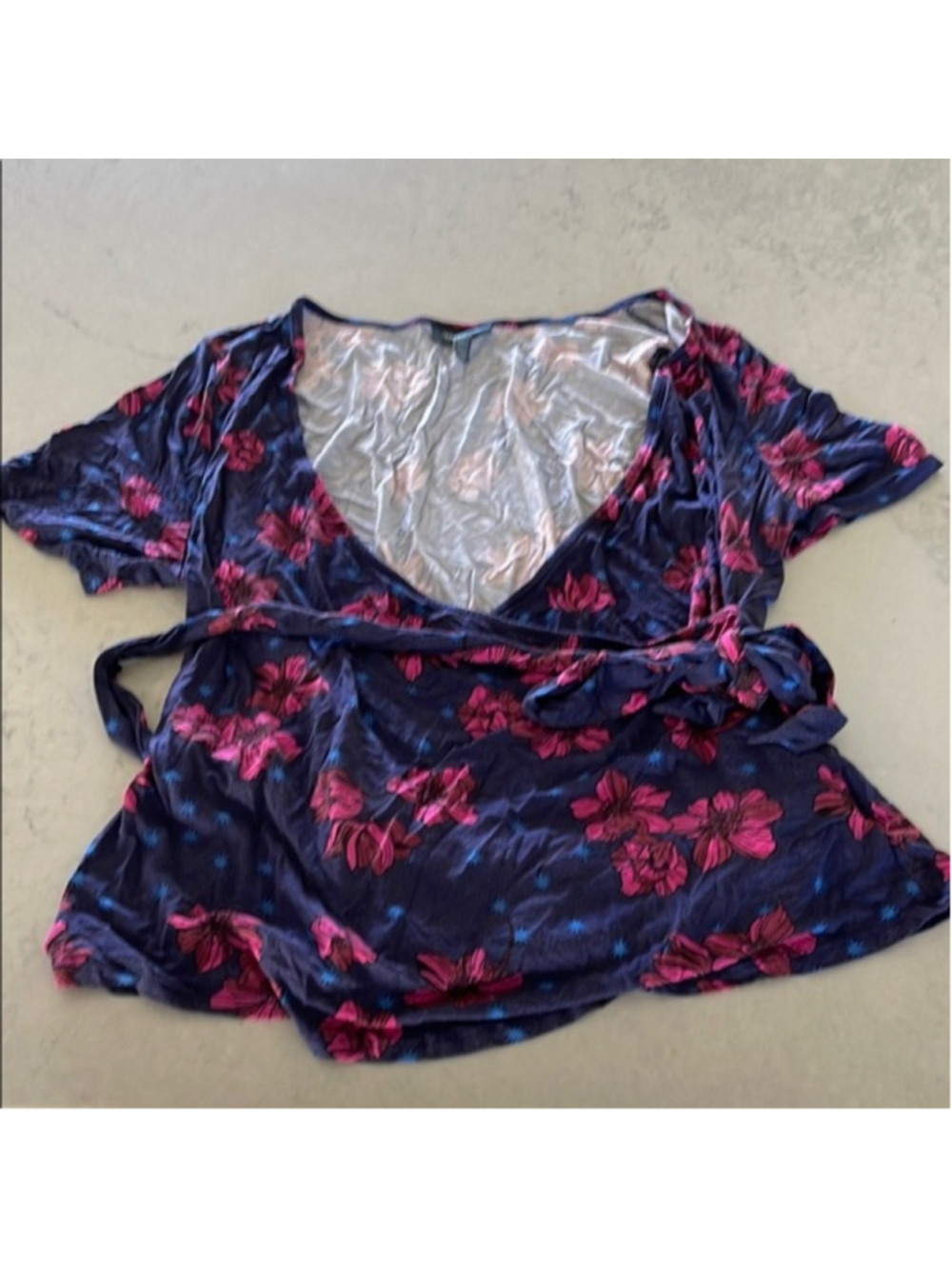 ModCloth Floral Wrap Top Pink Blue Size 2X